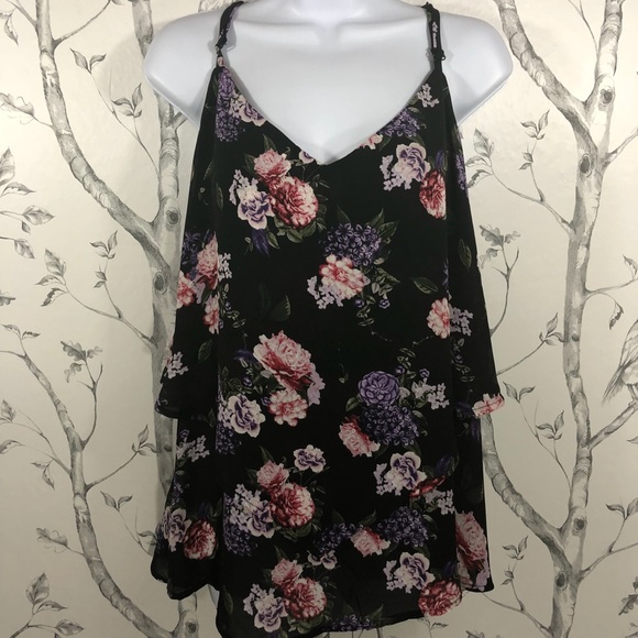 NWT Black Floral Georgette Tiered Swing Cami - Picture 4 of 5